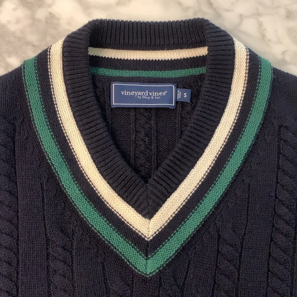 Vineyard Vines Varsity Sweater, Navy/Green/White, size small, like new